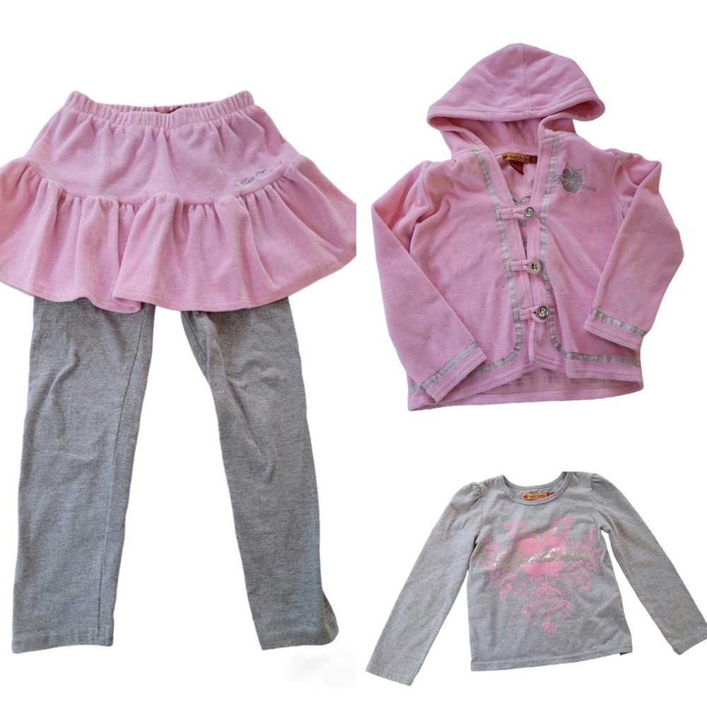 Vintage Y2K Apple Bottoms velour 3 piece matching pink and grey set